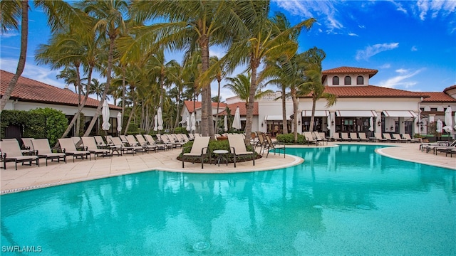 view of swimming pool with a patio