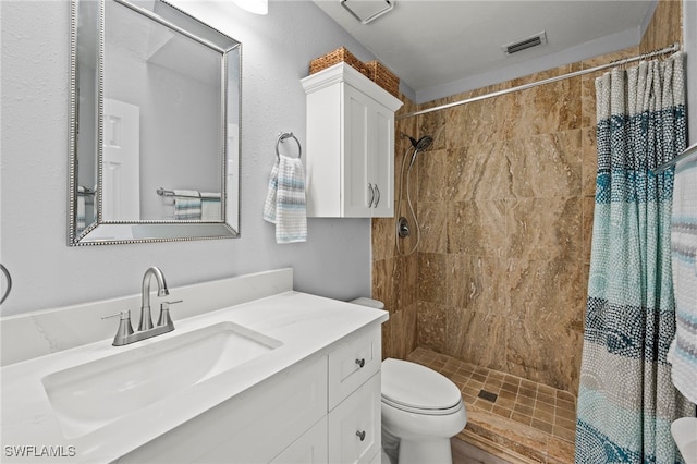 bathroom with vanity, toilet, and walk in shower