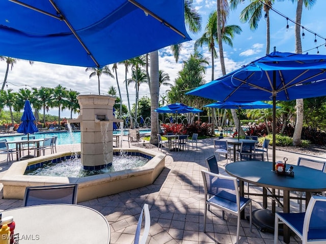 view of patio / terrace with pool water feature and a community pool