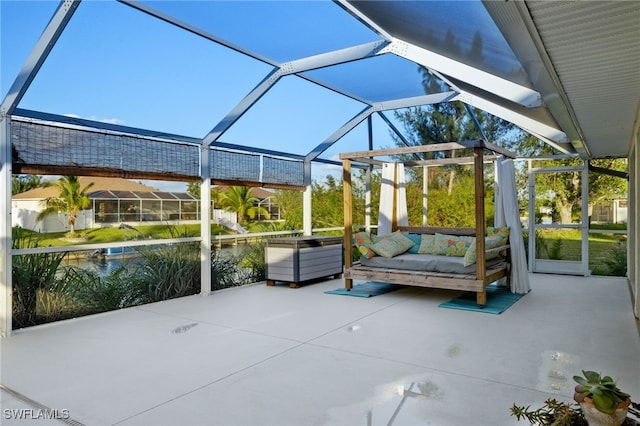 unfurnished sunroom with lofted ceiling