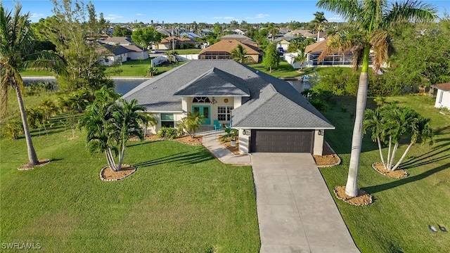 211 SW 21st Ln, Cape Coral, FL 33991 - view of front of house with driveway, an attached garage, a front lawn, and french doors