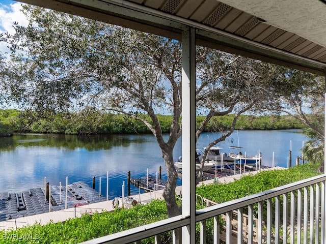 dock area featuring a water view