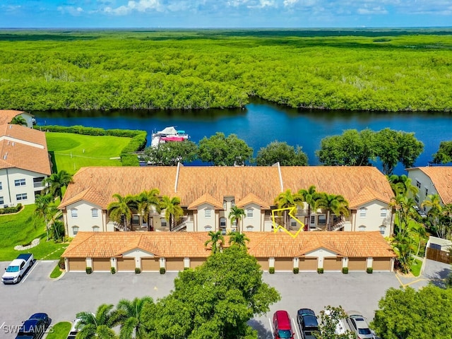 aerial view with a water view