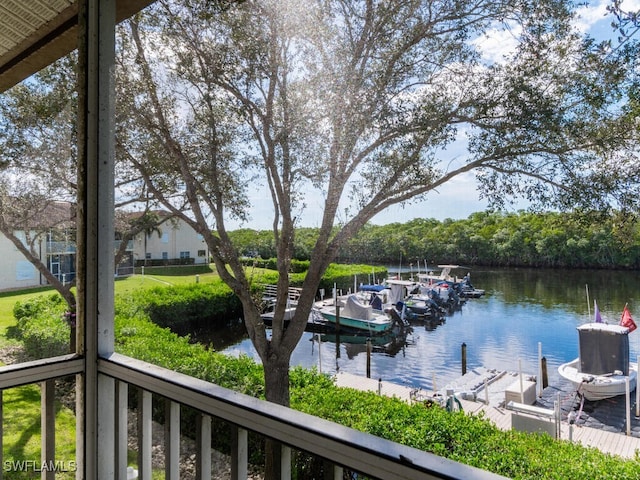 property view of water featuring a dock