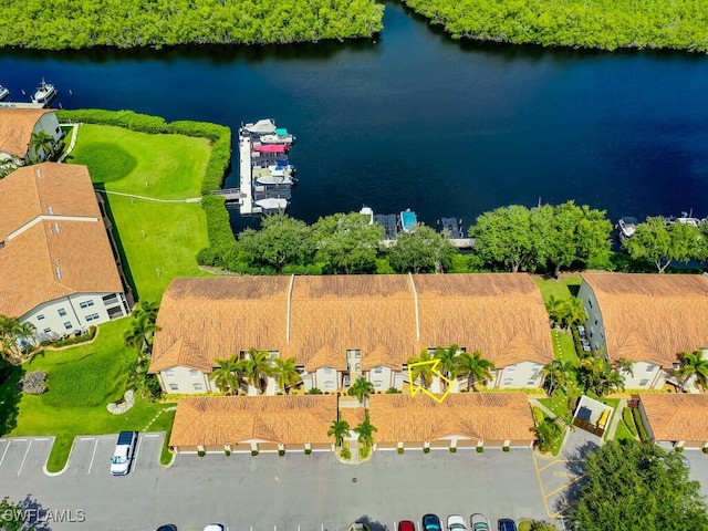 aerial view with a water view