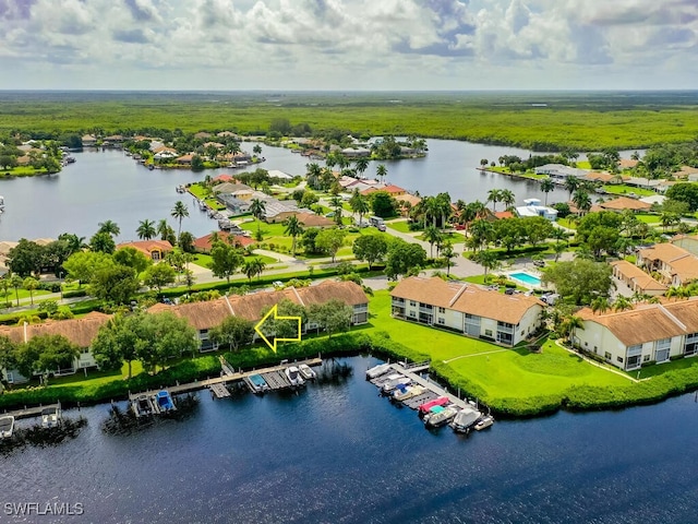 bird's eye view featuring a water view