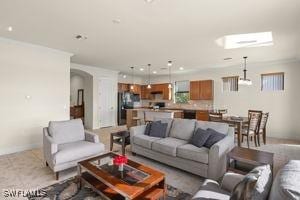 living room with recessed lighting