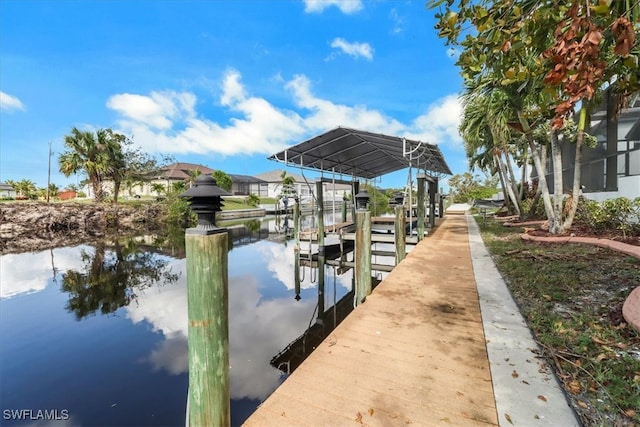 view of dock with a water view