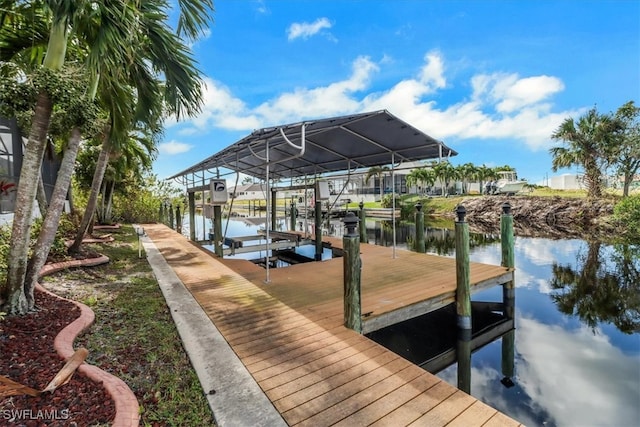 view of dock featuring a water view