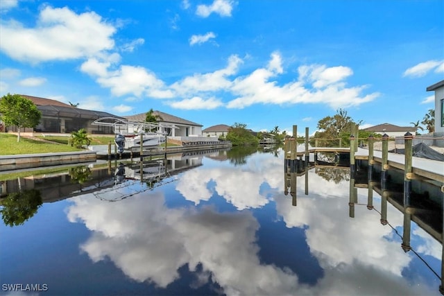 view of dock featuring a water view