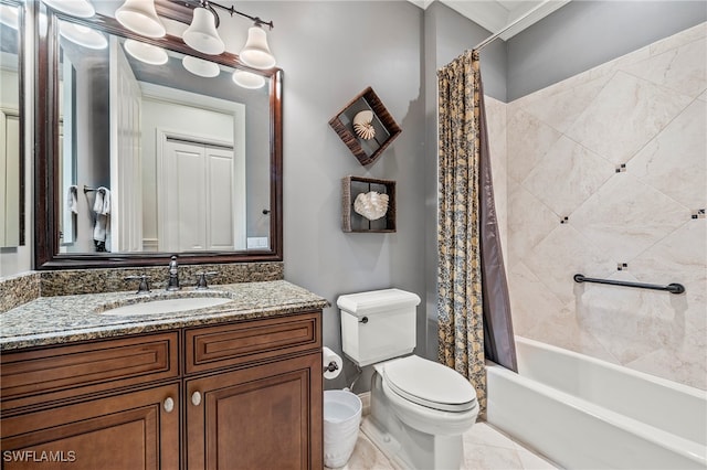 full bathroom featuring tile patterned floors, vanity, toilet, and shower / bath combination with curtain