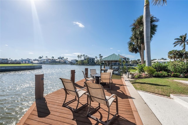 dock area with a water view