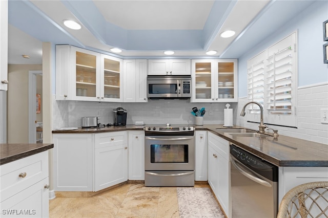 kitchen featuring white cabinetry, appliances with stainless steel finishes, sink, and decorative backsplash