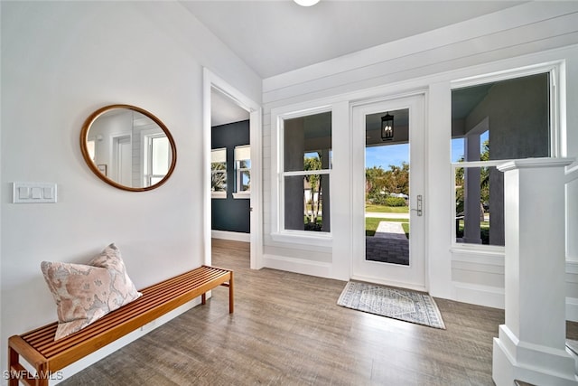 doorway featuring hardwood / wood-style flooring