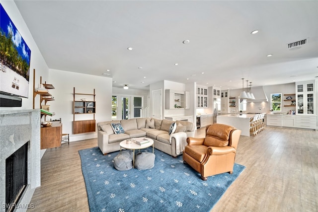 living room with hardwood / wood-style flooring