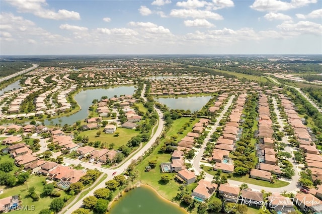 bird's eye view featuring a water view