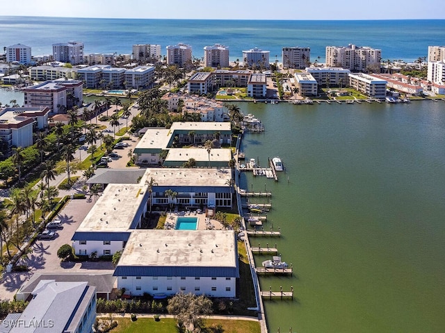 aerial view featuring a water view