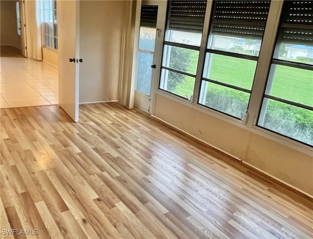 empty room featuring a wealth of natural light and light hardwood / wood-style flooring