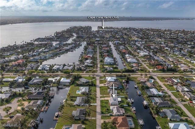 aerial view featuring a water view