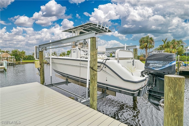 dock area featuring a water view