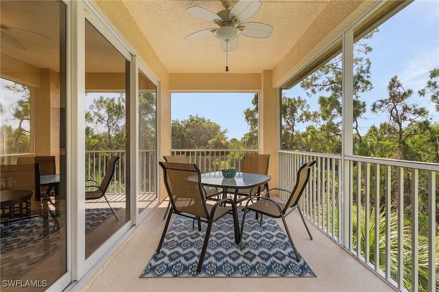 sunroom featuring plenty of natural light and ceiling fan