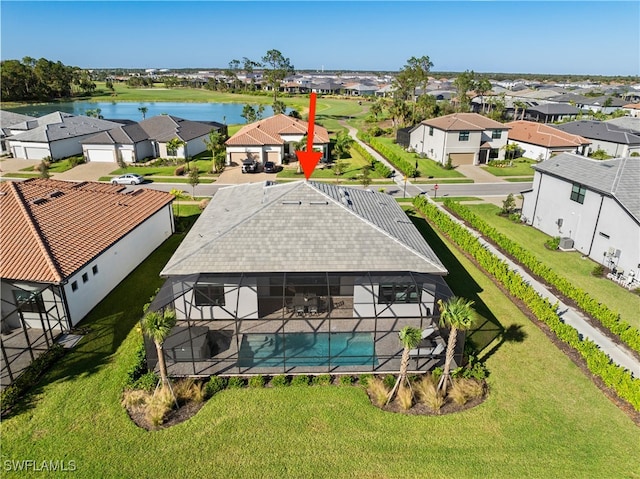 aerial view with a water view