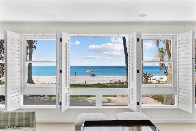 interior space with a beach view