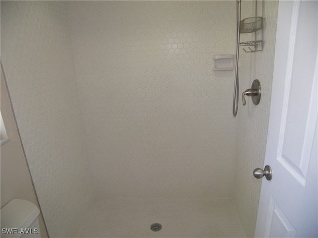 bathroom with toilet and tiled shower