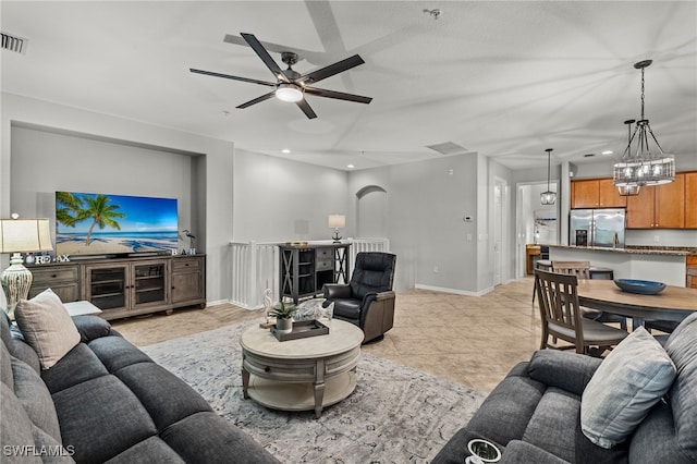 living room with ceiling fan