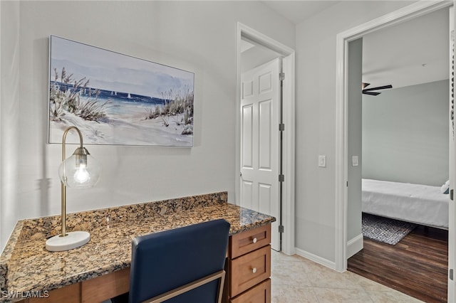 bathroom featuring tile patterned floors and ceiling fan