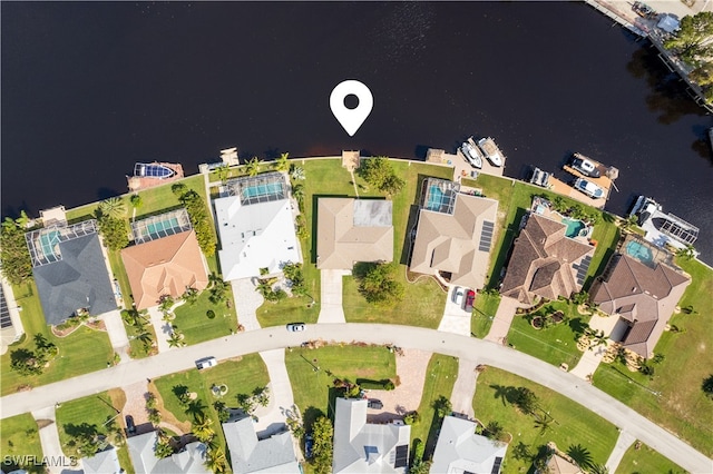 aerial view with a water view