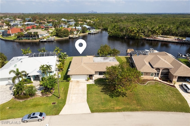 bird's eye view featuring a water view