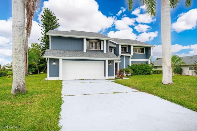 view of front of home with a garage and a front yard