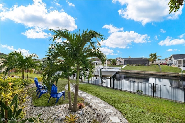 view of yard with a water view