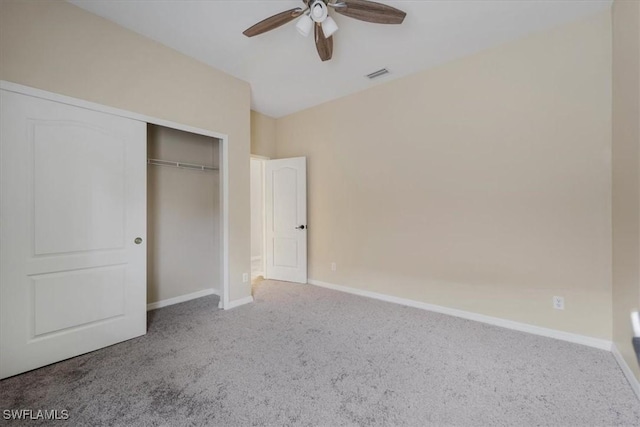 2798 Via Piazza Loop, Fort Myers, FL 33905 - unfurnished bedroom featuring carpet flooring, baseboards, a closet, and a ceiling fan