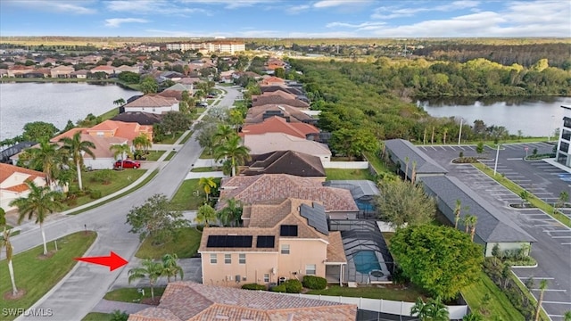 aerial view with a water view