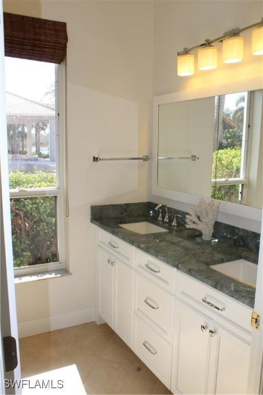 bathroom with a healthy amount of sunlight, double vanity, and a sink