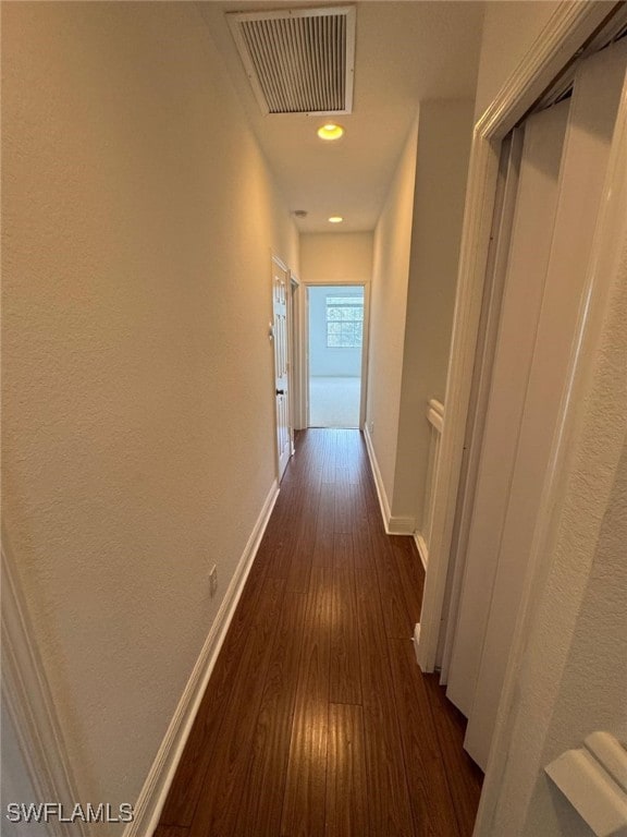 hall featuring dark wood-type flooring