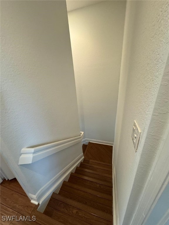 stairway featuring wood-type flooring