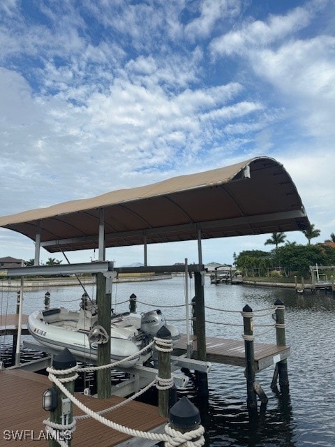 view of dock featuring a water view