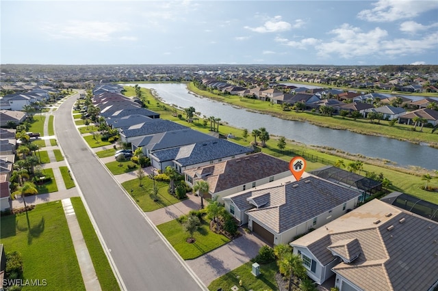 aerial view featuring a water view