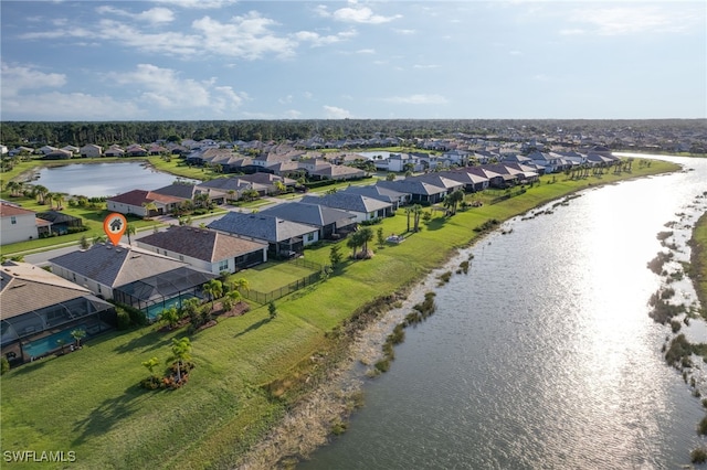 drone / aerial view featuring a water view