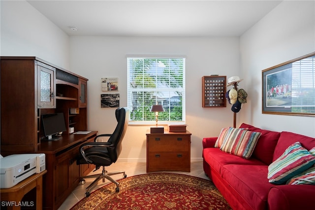 office area featuring light tile patterned floors