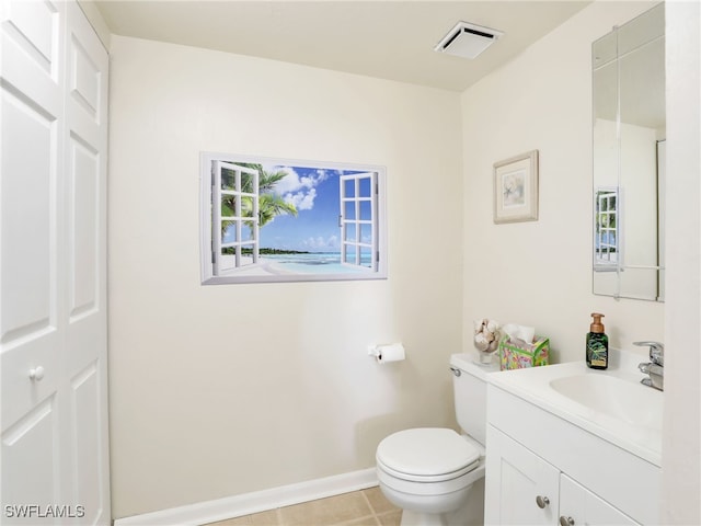 bathroom featuring tile patterned flooring, vanity, and toilet