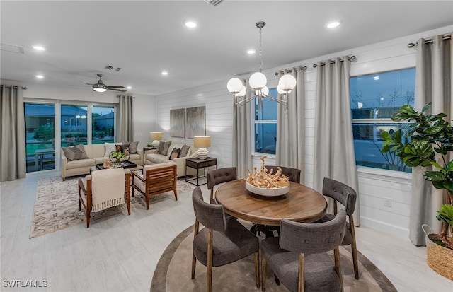 dining room featuring ceiling fan