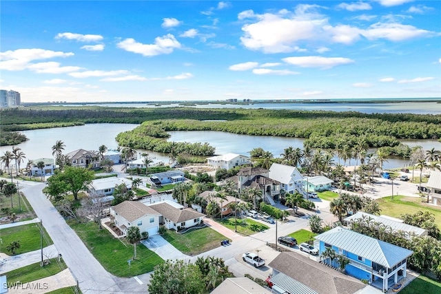 aerial view with a water view