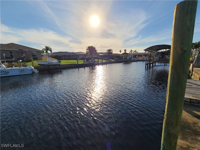 water view featuring a boat dock