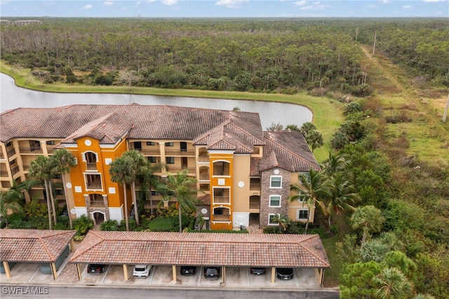 aerial view featuring a water view