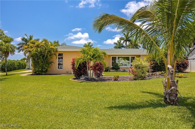 ranch-style house featuring a front lawn