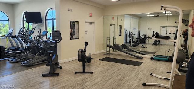 gym with hardwood / wood-style floors